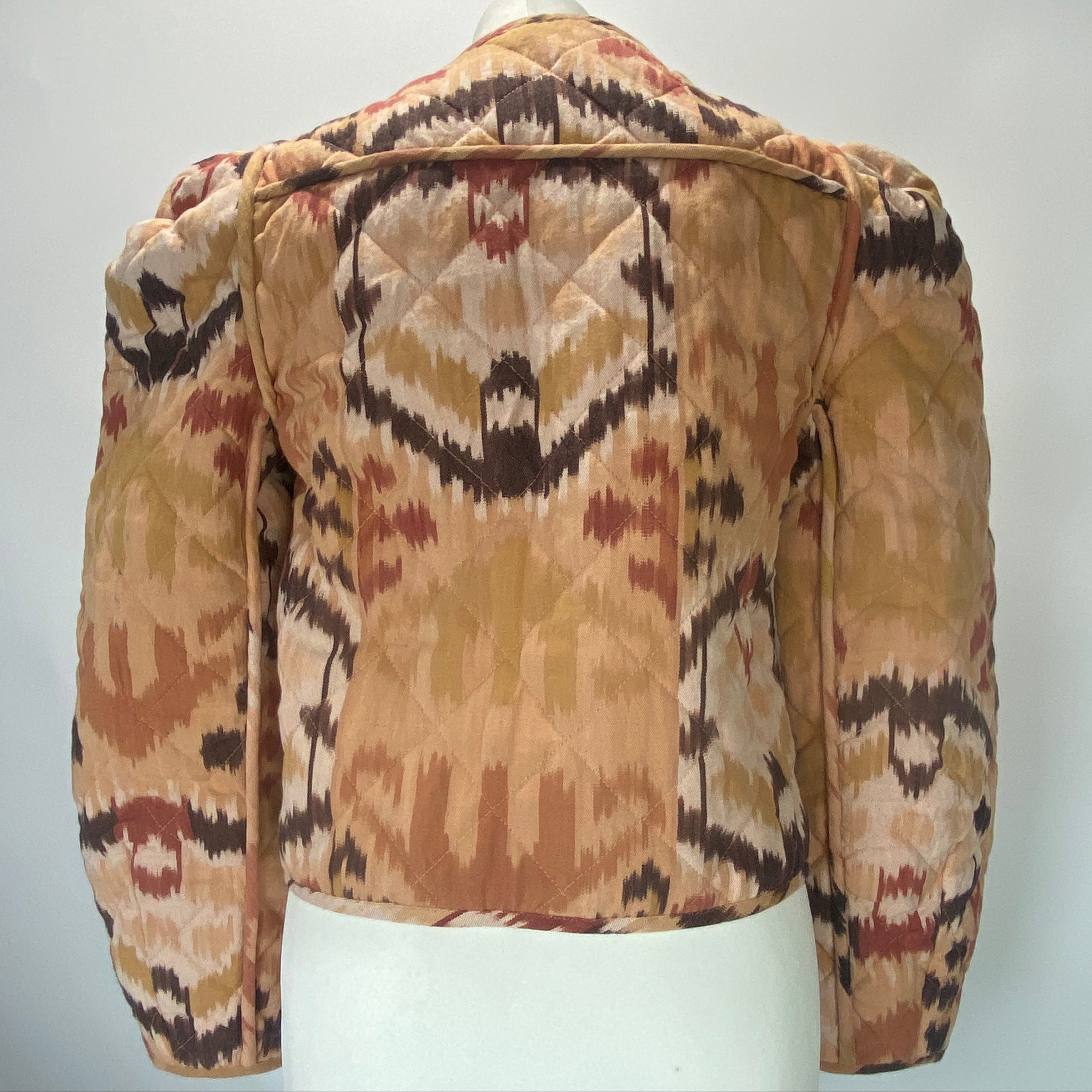 Ulla Johnson Peach Ikat Print Quilted Crop Jacket S