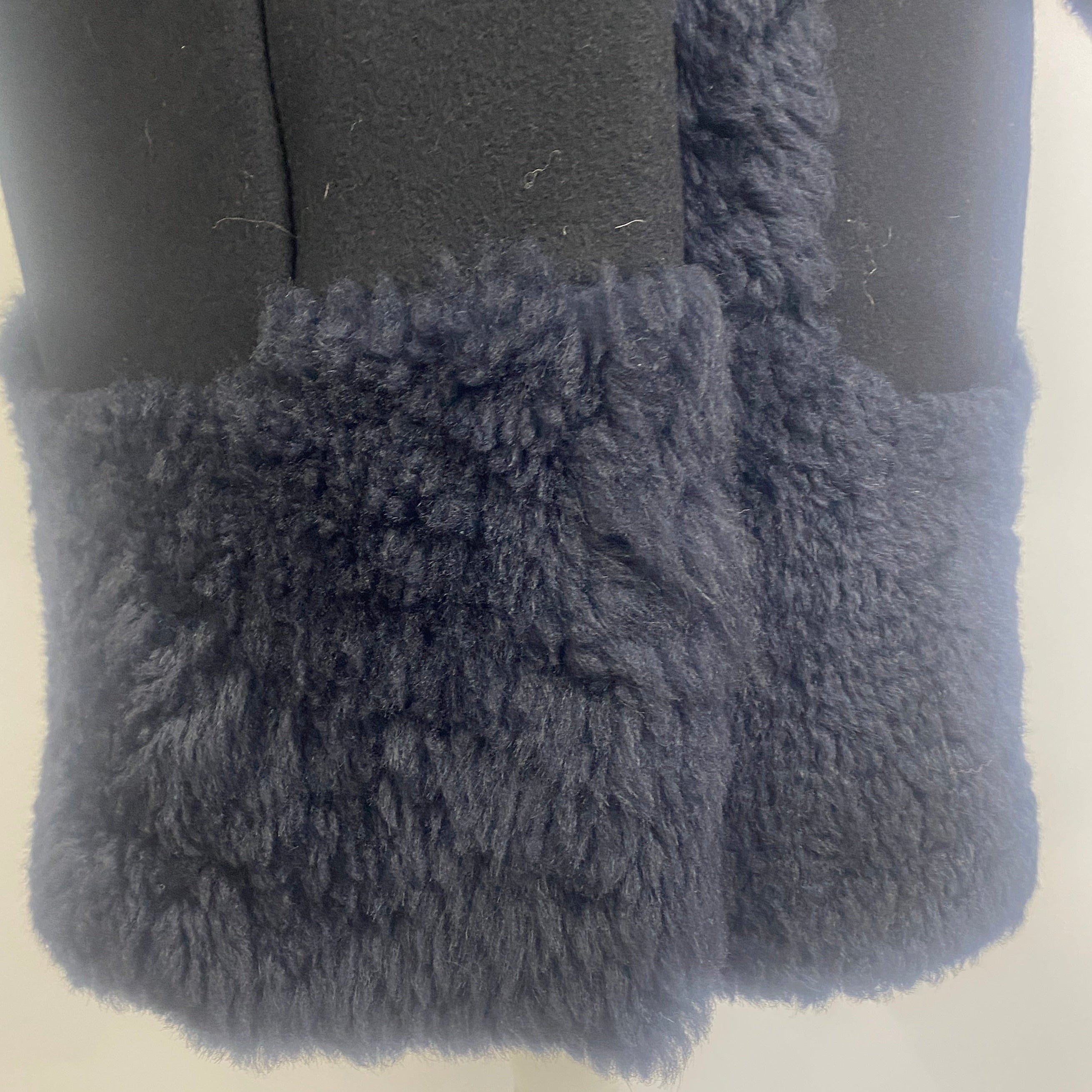 Jil Sander Navy Shearling & Wool Collarless Coat S