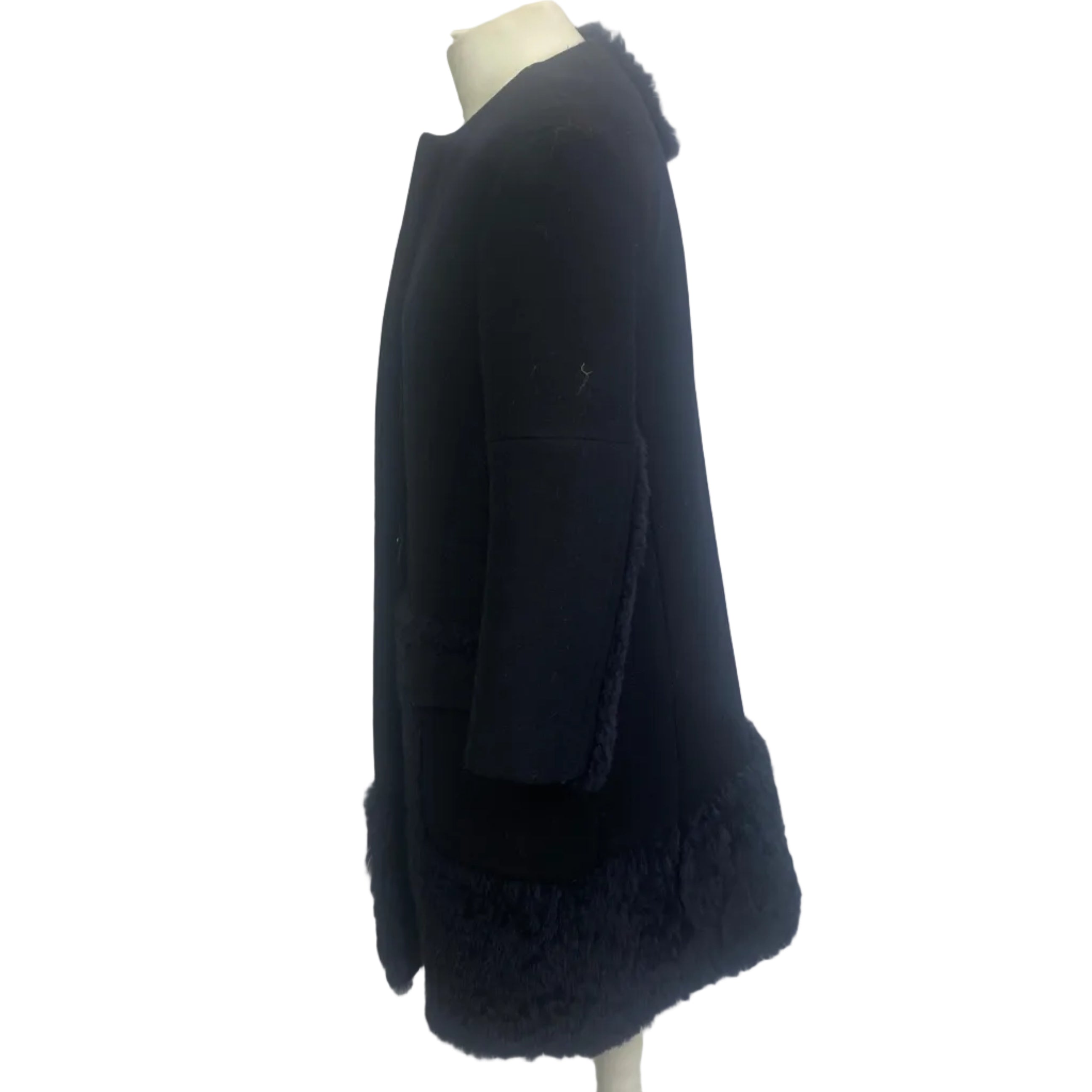 Jil Sander Navy Shearling & Wool Collarless Coat S