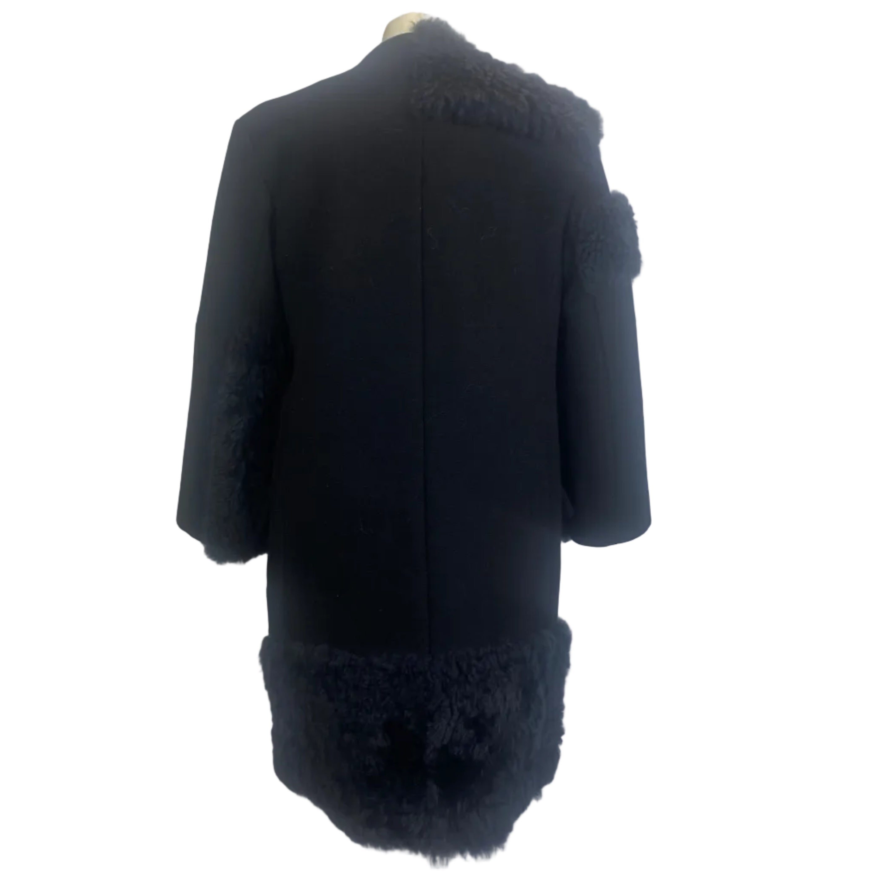 Jil Sander Navy Shearling & Wool Collarless Coat S