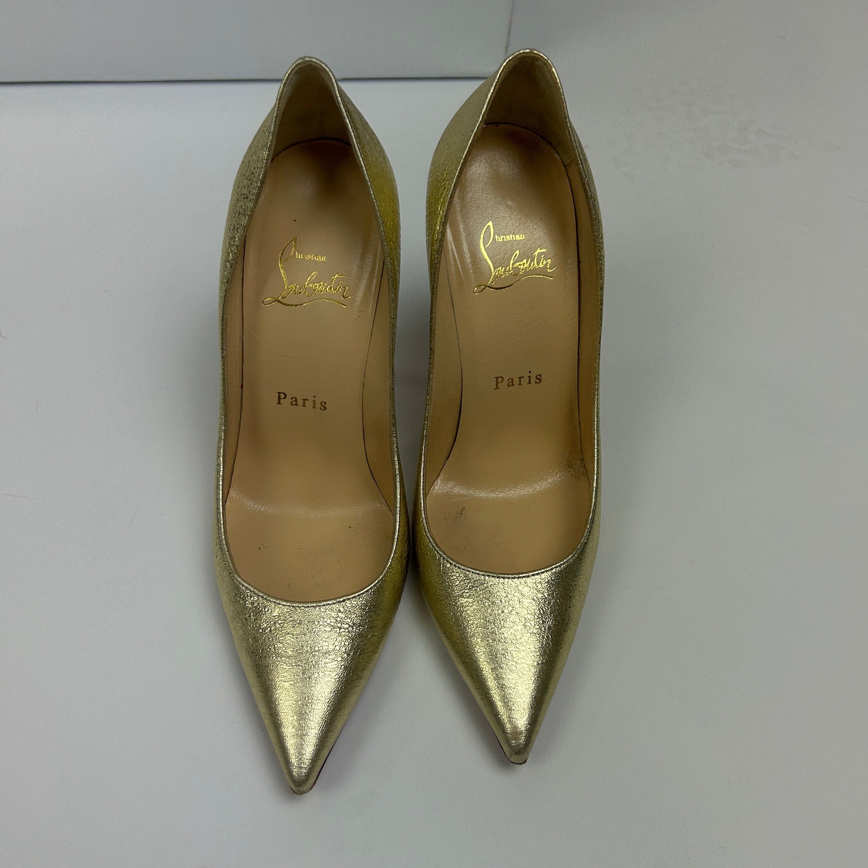 Christian Louboutin £720 Textured Gold Pigalle 100 Heels 36