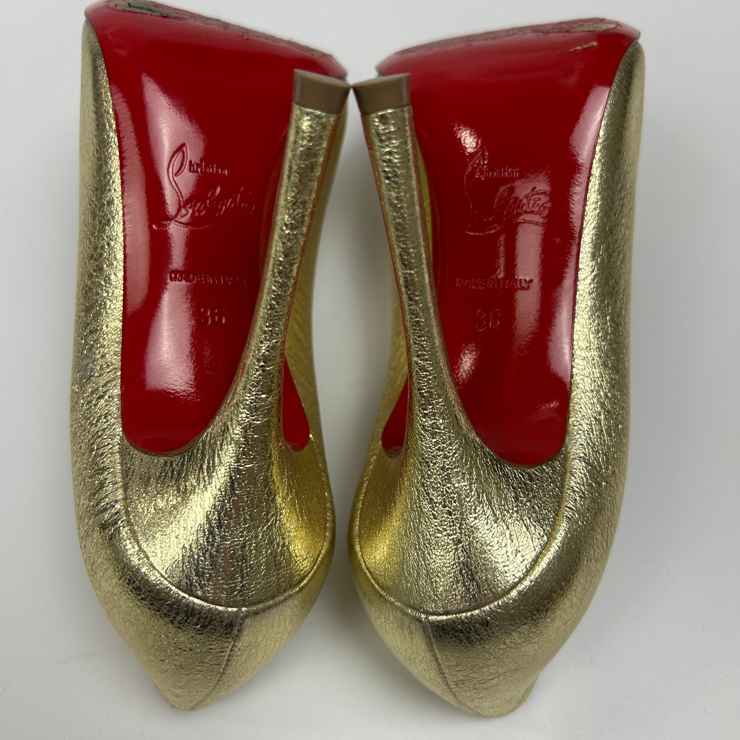Christian Louboutin £720 Textured Gold Pigalle 100 Heels 36