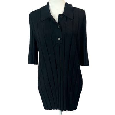 Joseph Black Textured Rib Knit Polo Top L