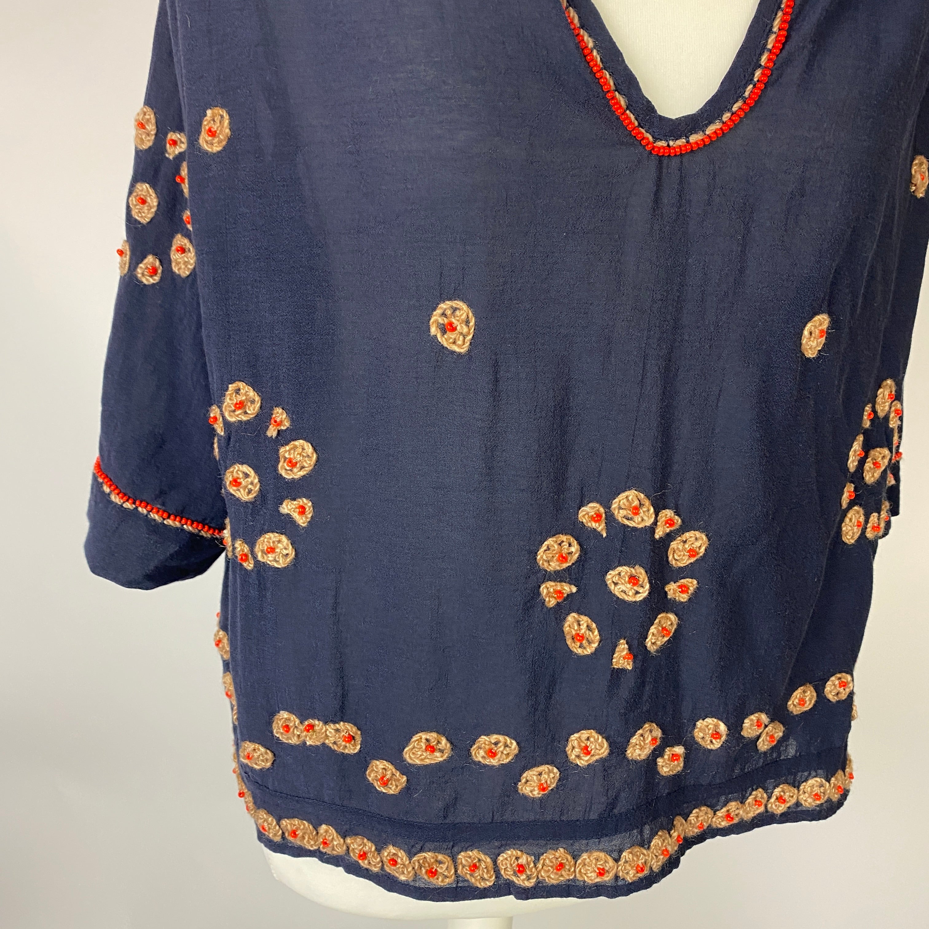 The Great Navy Beaded Oversized Collared Blouse S/M/L