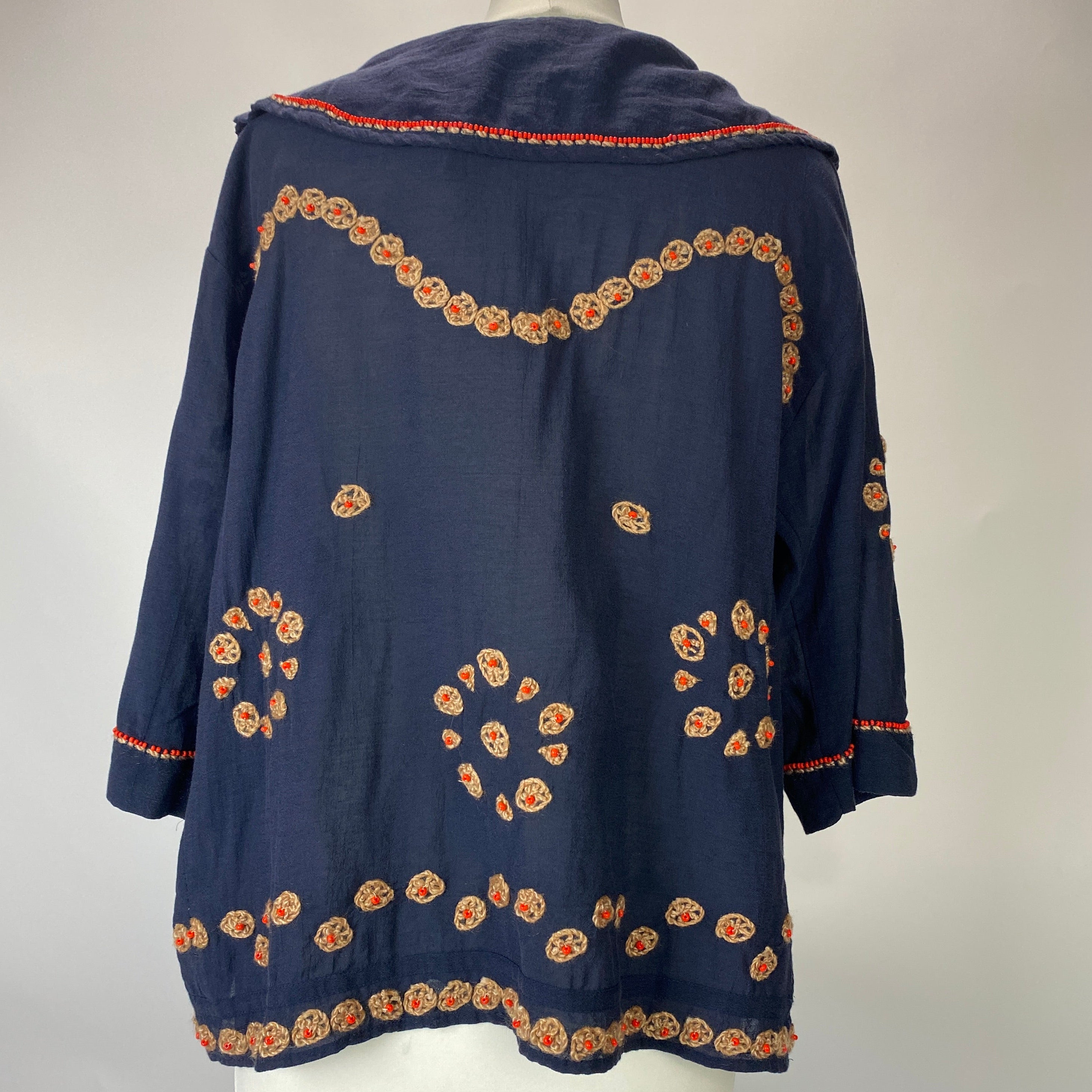 The Great Navy Beaded Oversized Collared Blouse S/M/L
