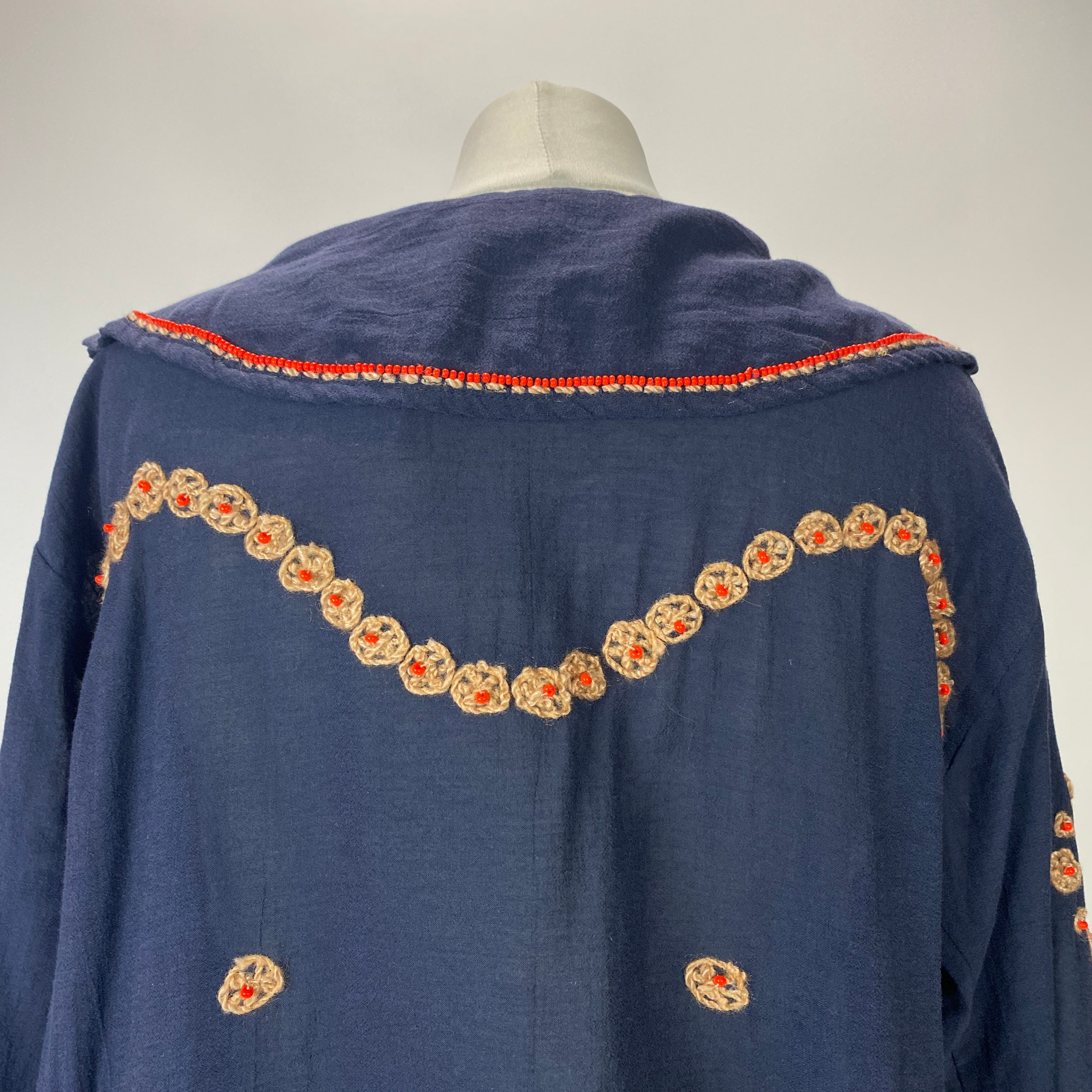 The Great Navy Beaded Oversized Collared Blouse S/M/L