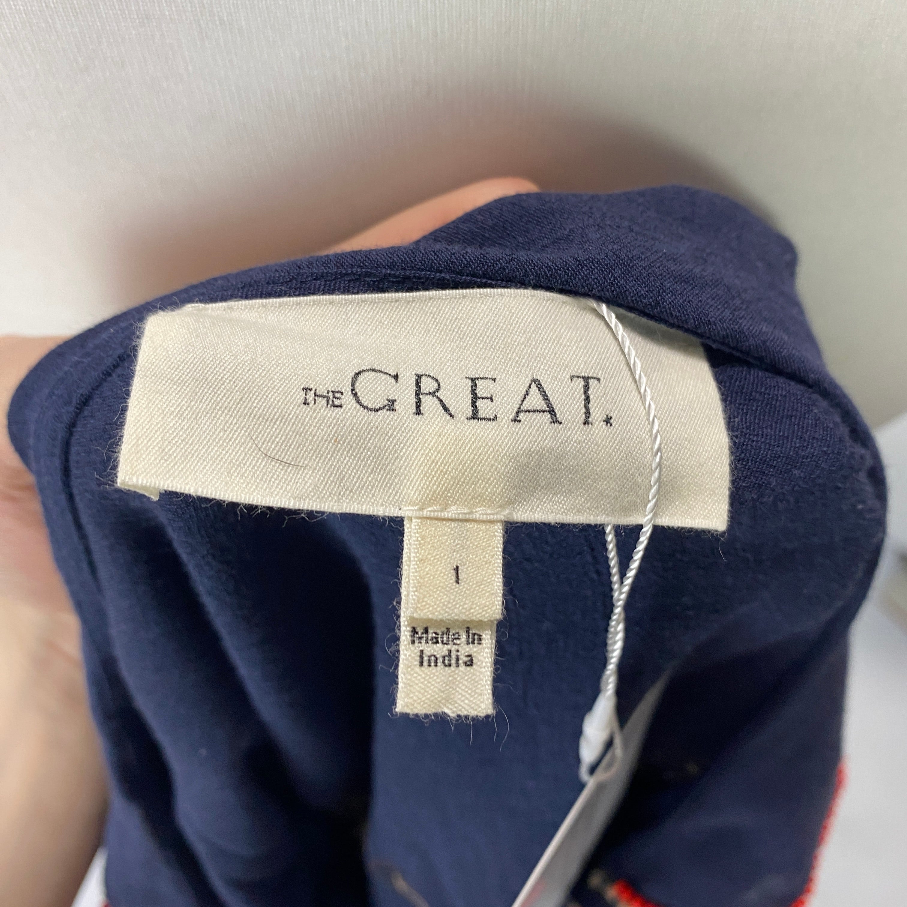 The Great Navy Beaded Oversized Collared Blouse S/M/L