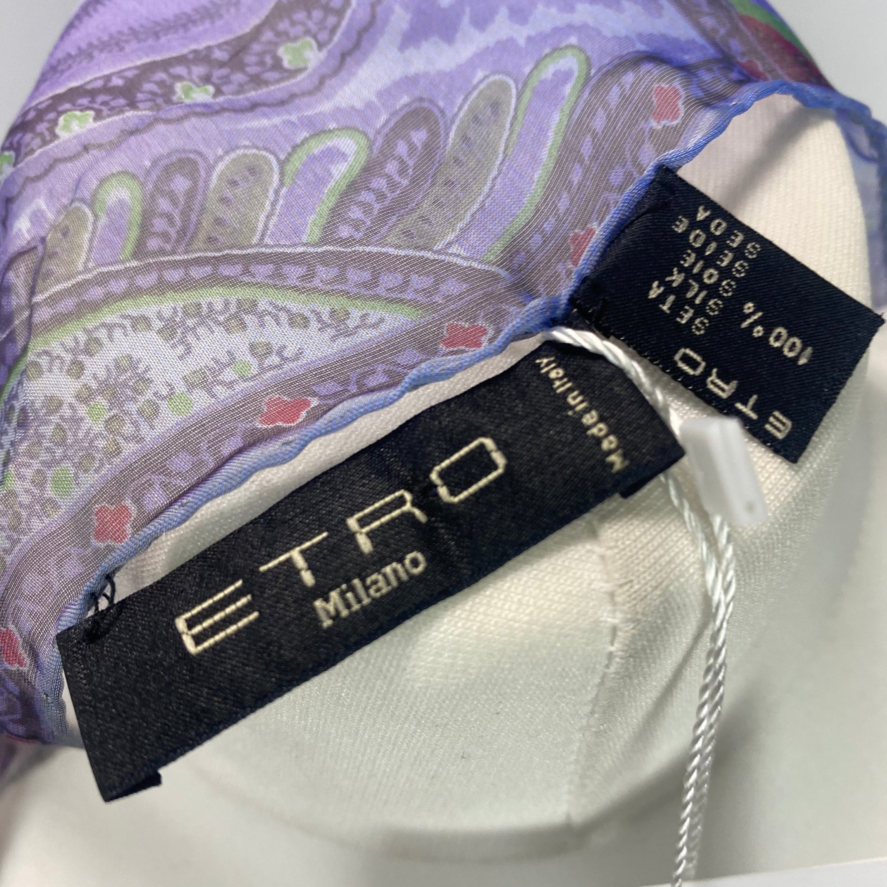 Etro New Silk Chiffon Lilac Paisley Fringed Scarf