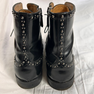 Church's £1000 Studded Black Leather Cora Met Brogue Ankle Boots 40