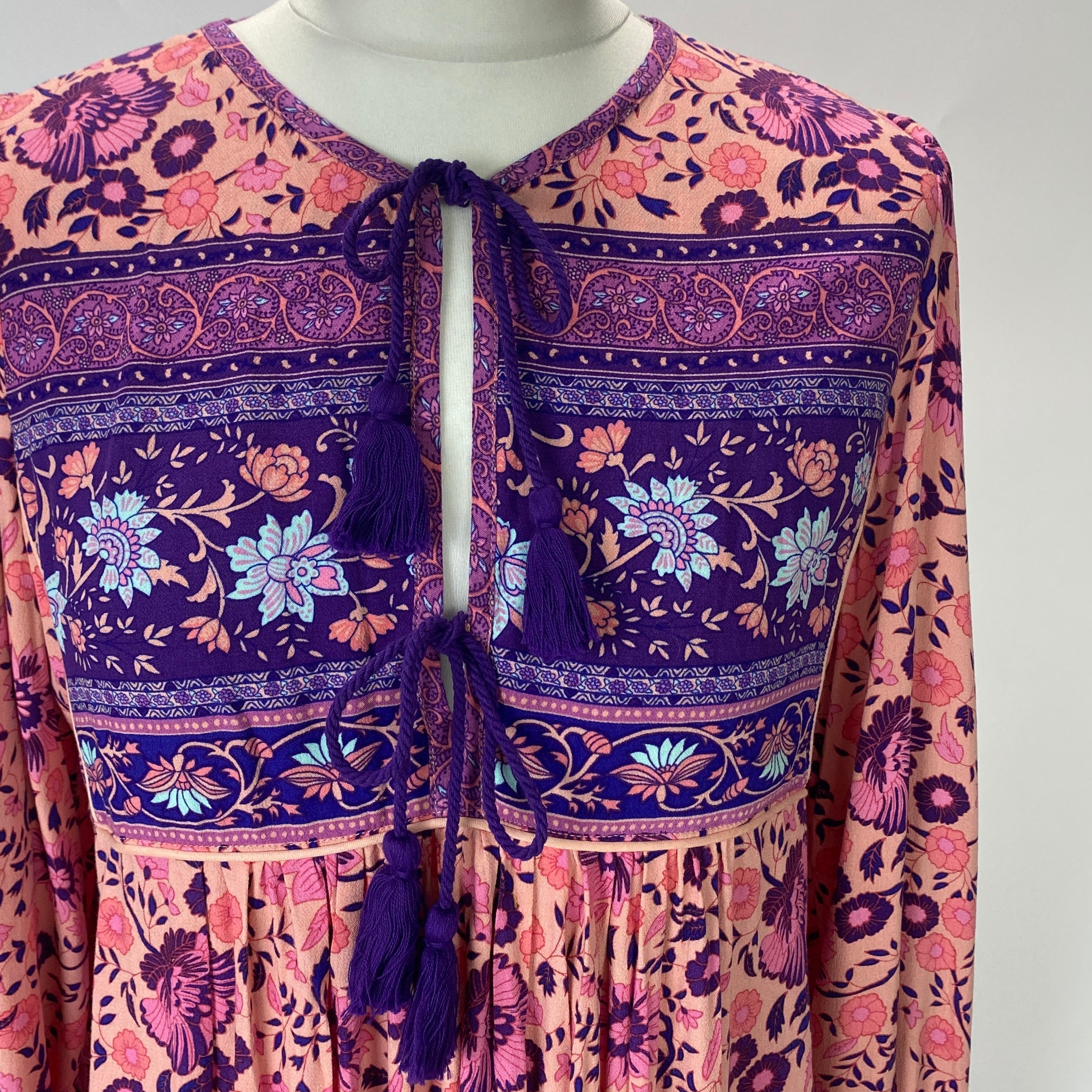 Spell New £265 Pink & Purple Floral Maxi Dress S
