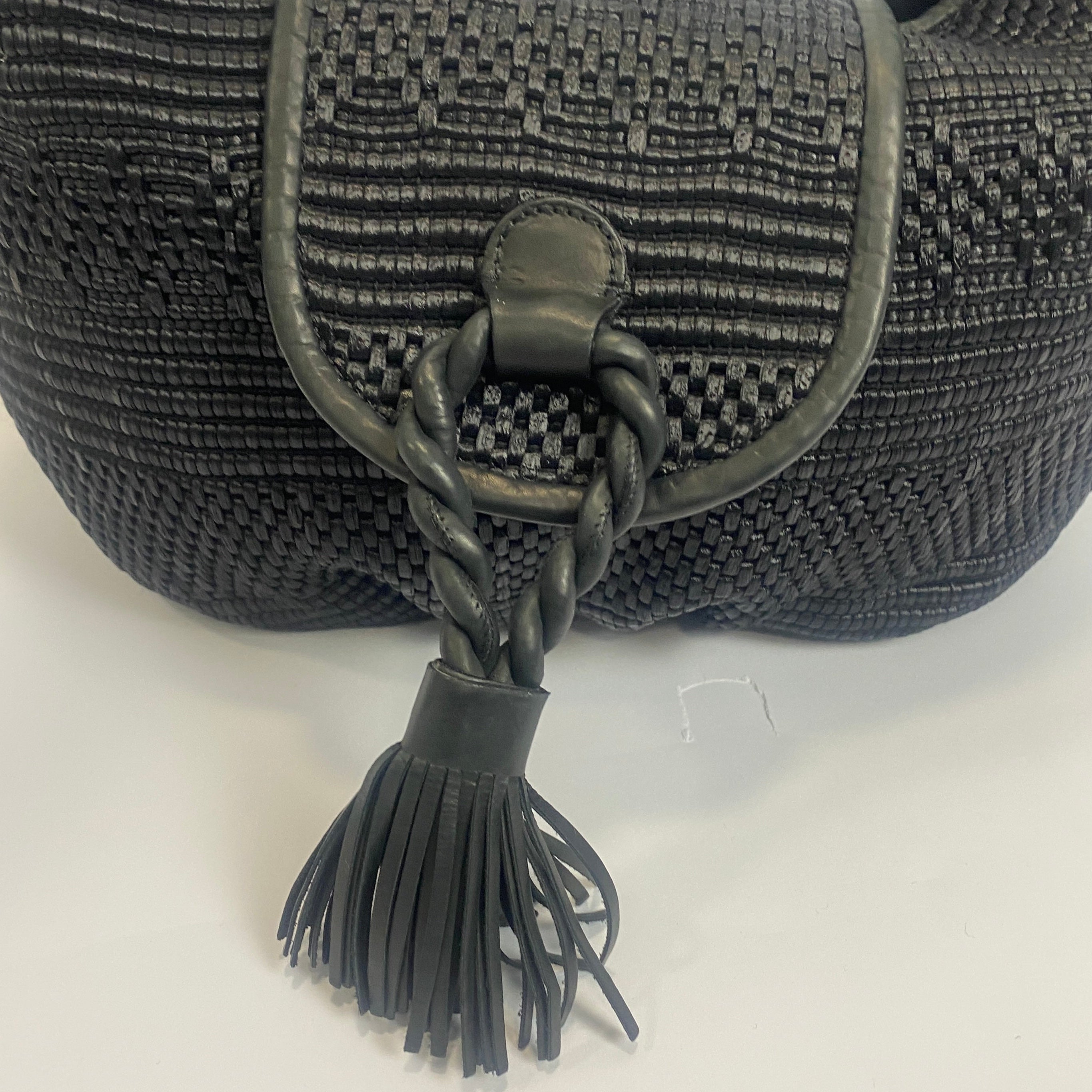 Liberty New Black Woven Raffia & Leather Shoulderbag