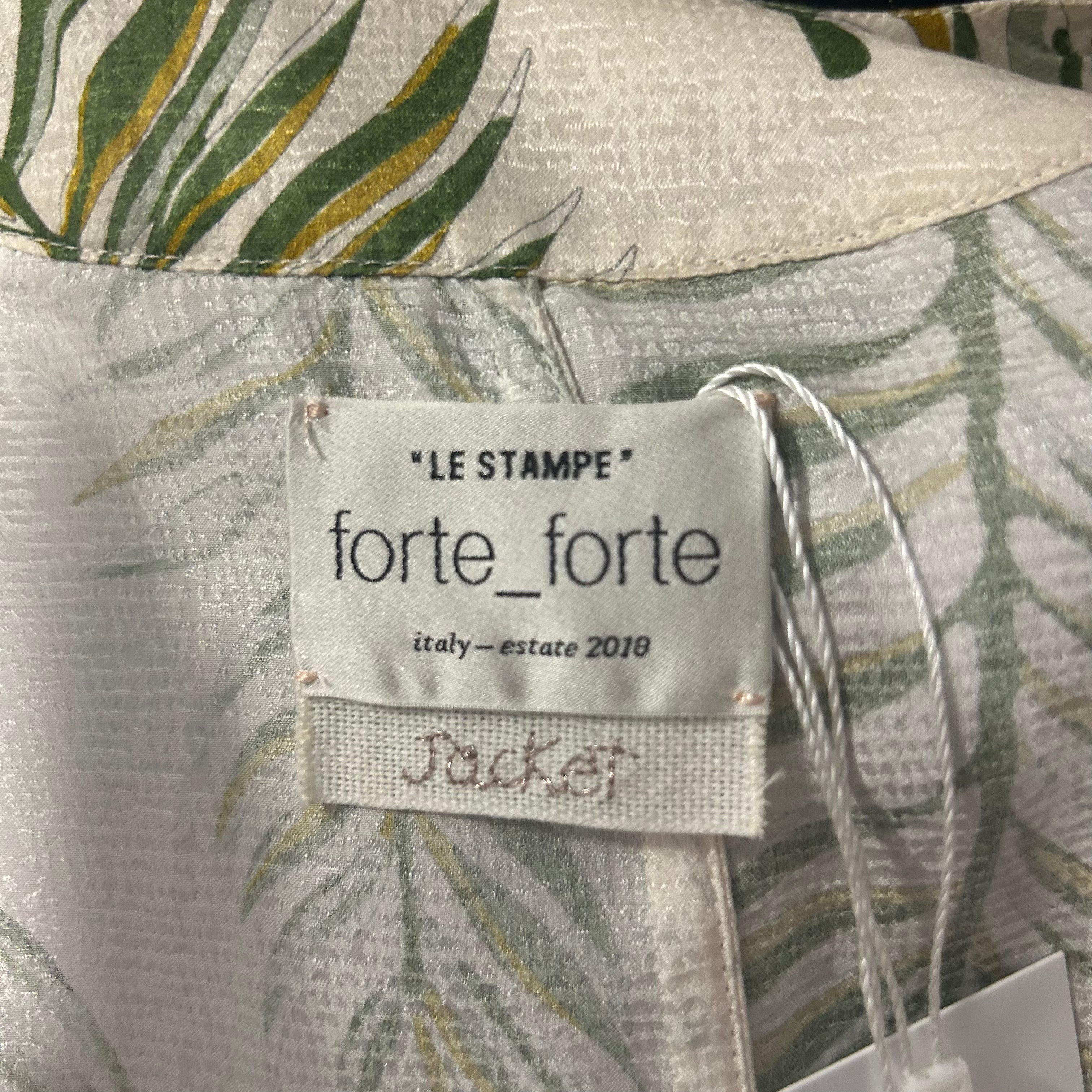 Forte Forte Ivory Leaf Print Silk Belted Kimono Jacket S