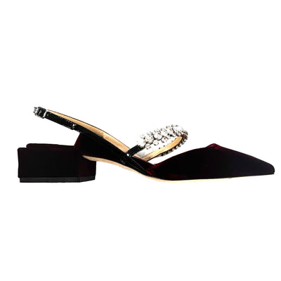 Jimmy Choo £986 Merlot Velvet & Crystal Jill 30 Slingbacks 40.5