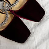 Jimmy Choo £986 Merlot Velvet & Crystal Jill 30 Slingbacks 40.5