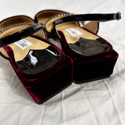 Jimmy Choo £986 Merlot Velvet & Crystal Jill 30 Slingbacks 40.5