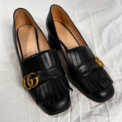 Gucci Black Leather Marmont GG Pumps 40