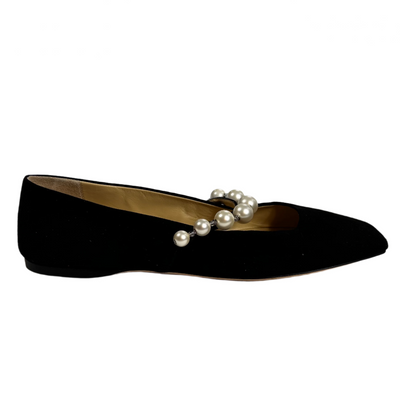 Jimmy Choo £625 Black Suede & Pearl Ade Flats 40.5