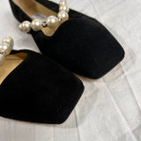 Jimmy Choo £625 Black Suede & Pearl Ade Flats 40.5