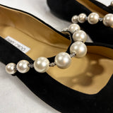 Jimmy Choo £625 Black Suede & Pearl Ade Flats 40.5