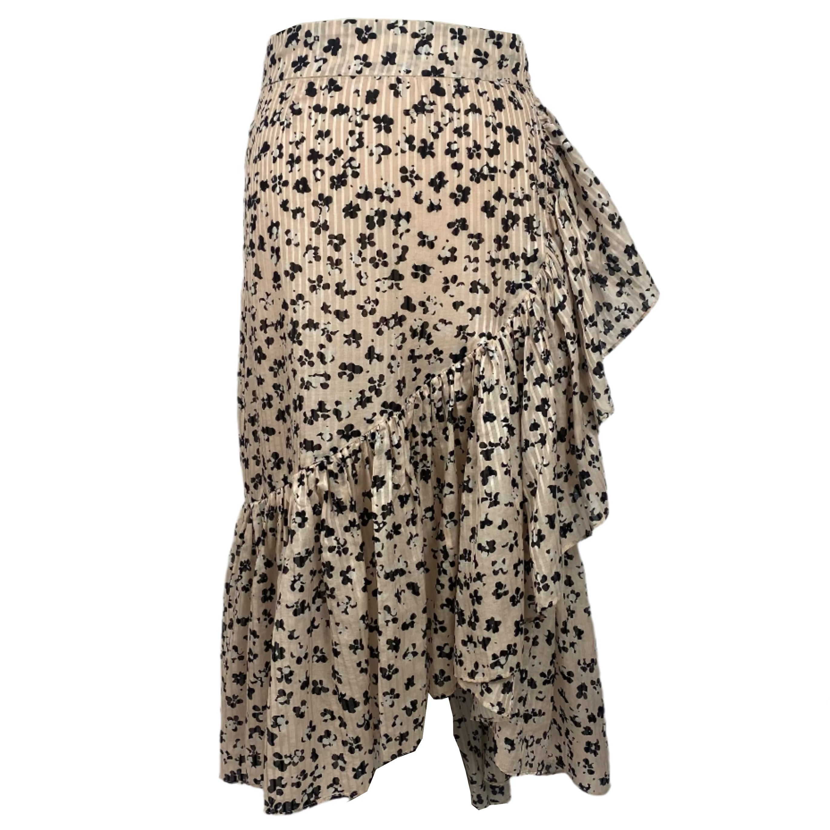 Ulla Johnson Nude & Black Floral Silk & Cotton Midi Skirt XS