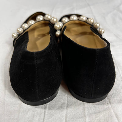 Jimmy Choo £625 Black Suede & Pearl Ade Flats 40.5