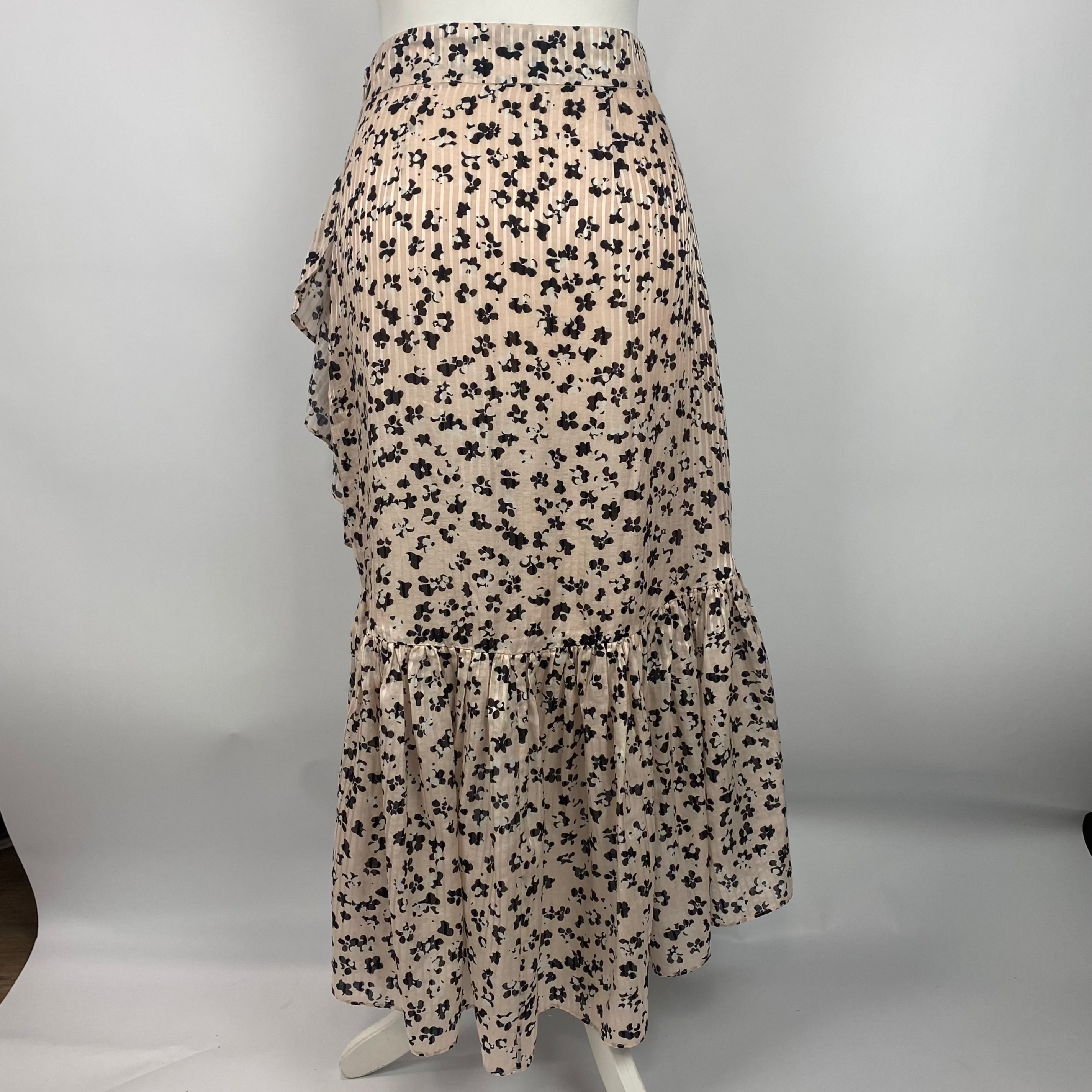 Ulla Johnson Nude & Black Floral Silk & Cotton Midi Skirt XS