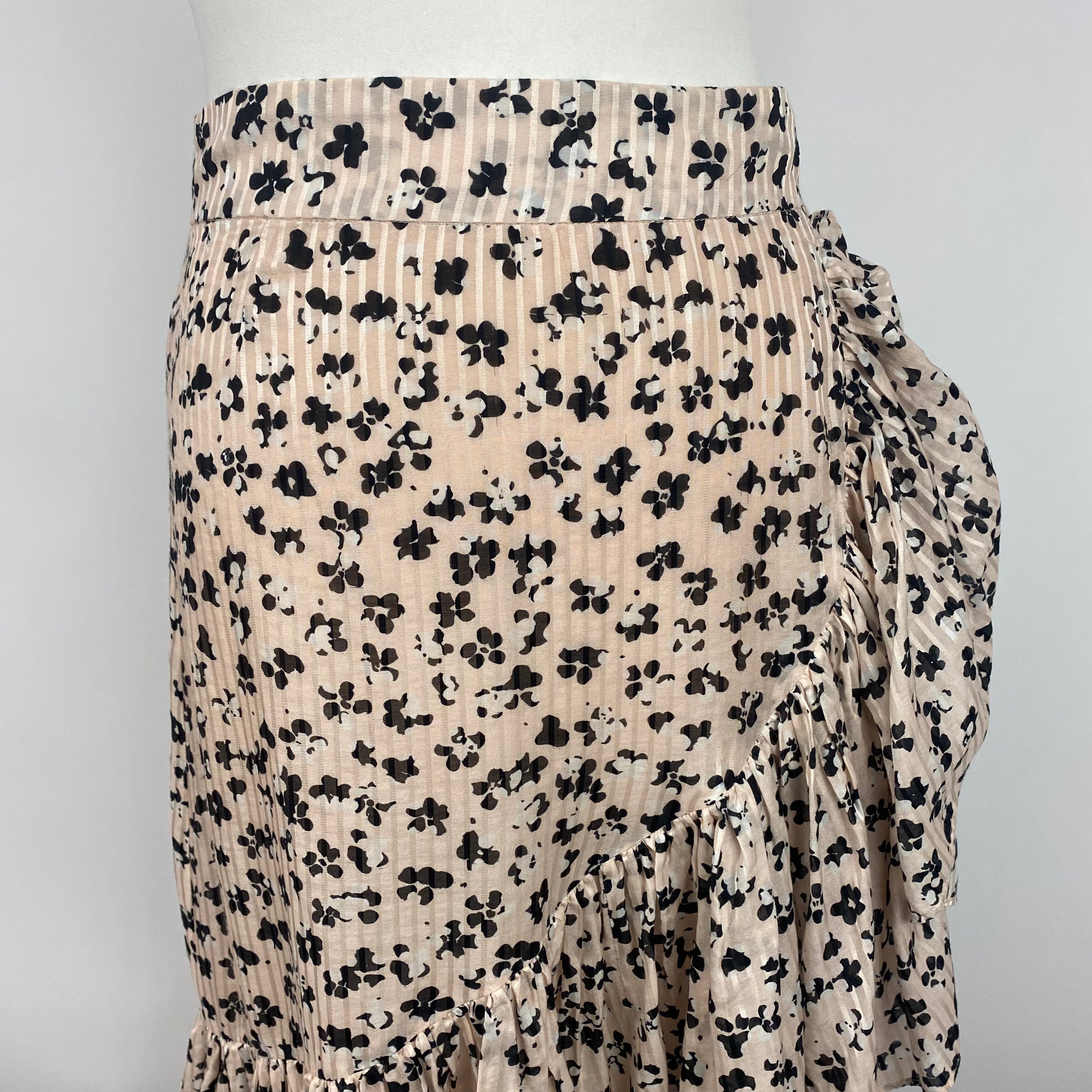 Ulla Johnson Nude & Black Floral Silk & Cotton Midi Skirt XS