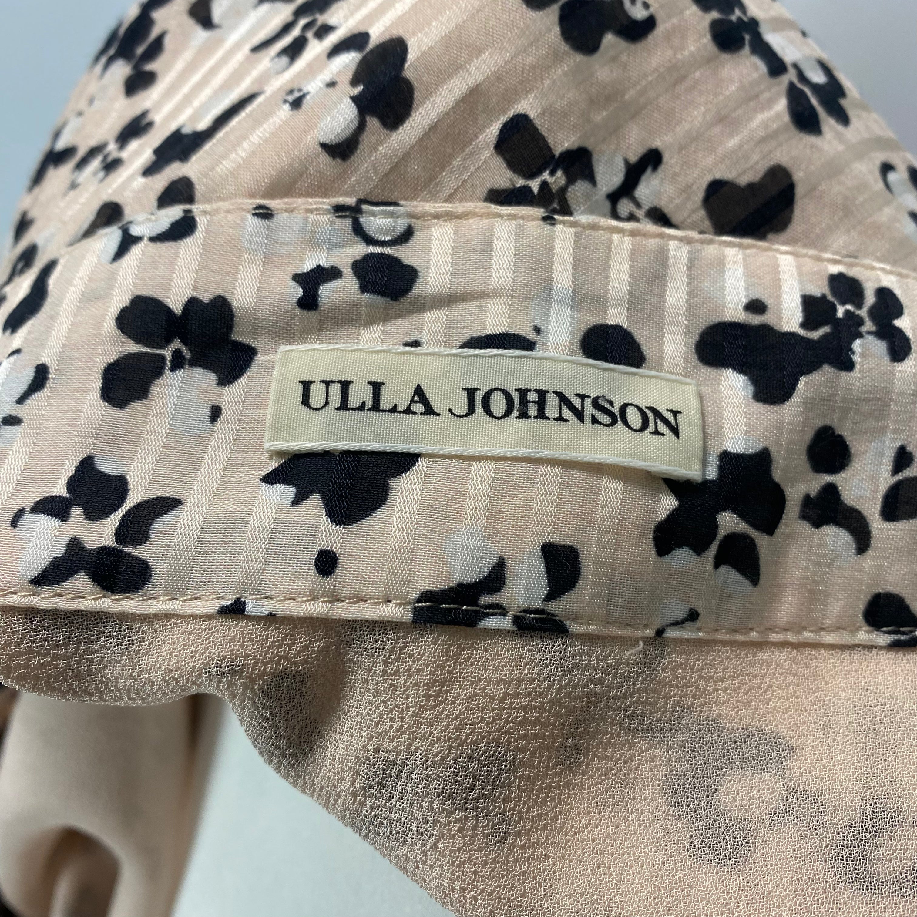 Ulla Johnson Nude & Black Floral Silk & Cotton Midi Skirt XS