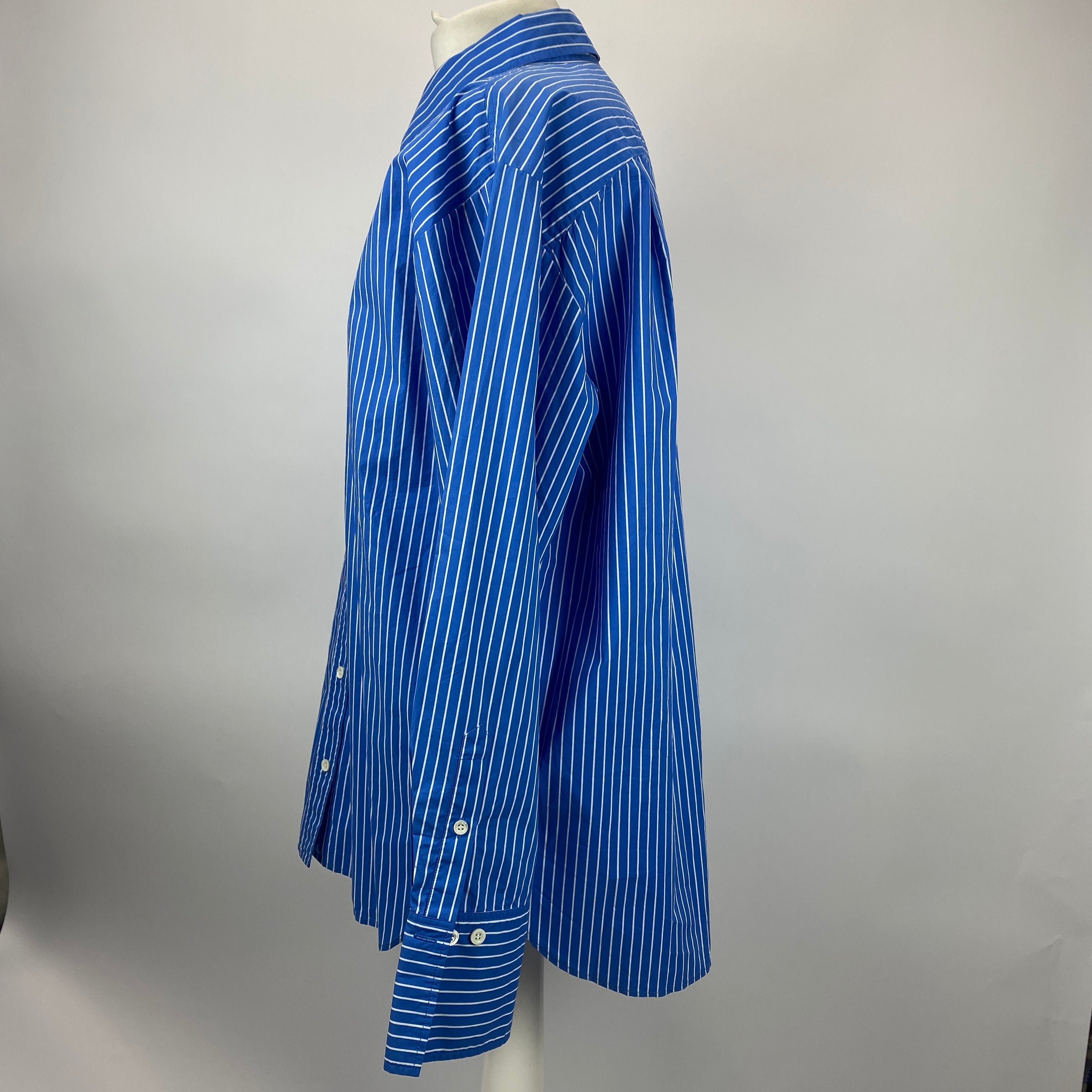 Frame New £315 Air Force Blue Stripe Organic Cotton Shirt L