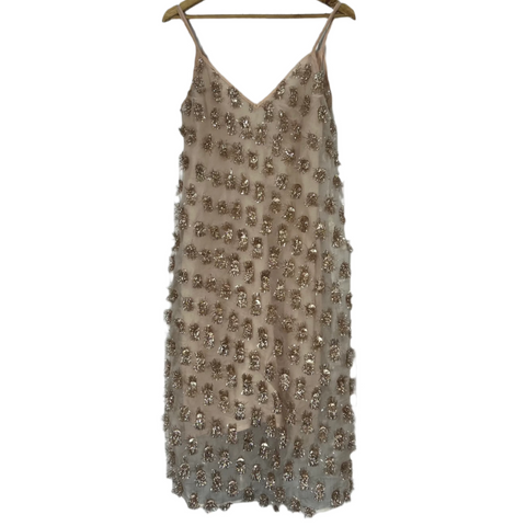 Raey Nude & Gold Tinsel Shift Dress S