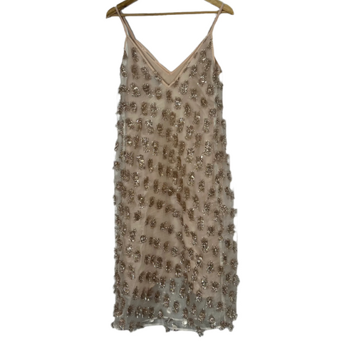 Raey Nude & Gold Tinsel Shift Dress S