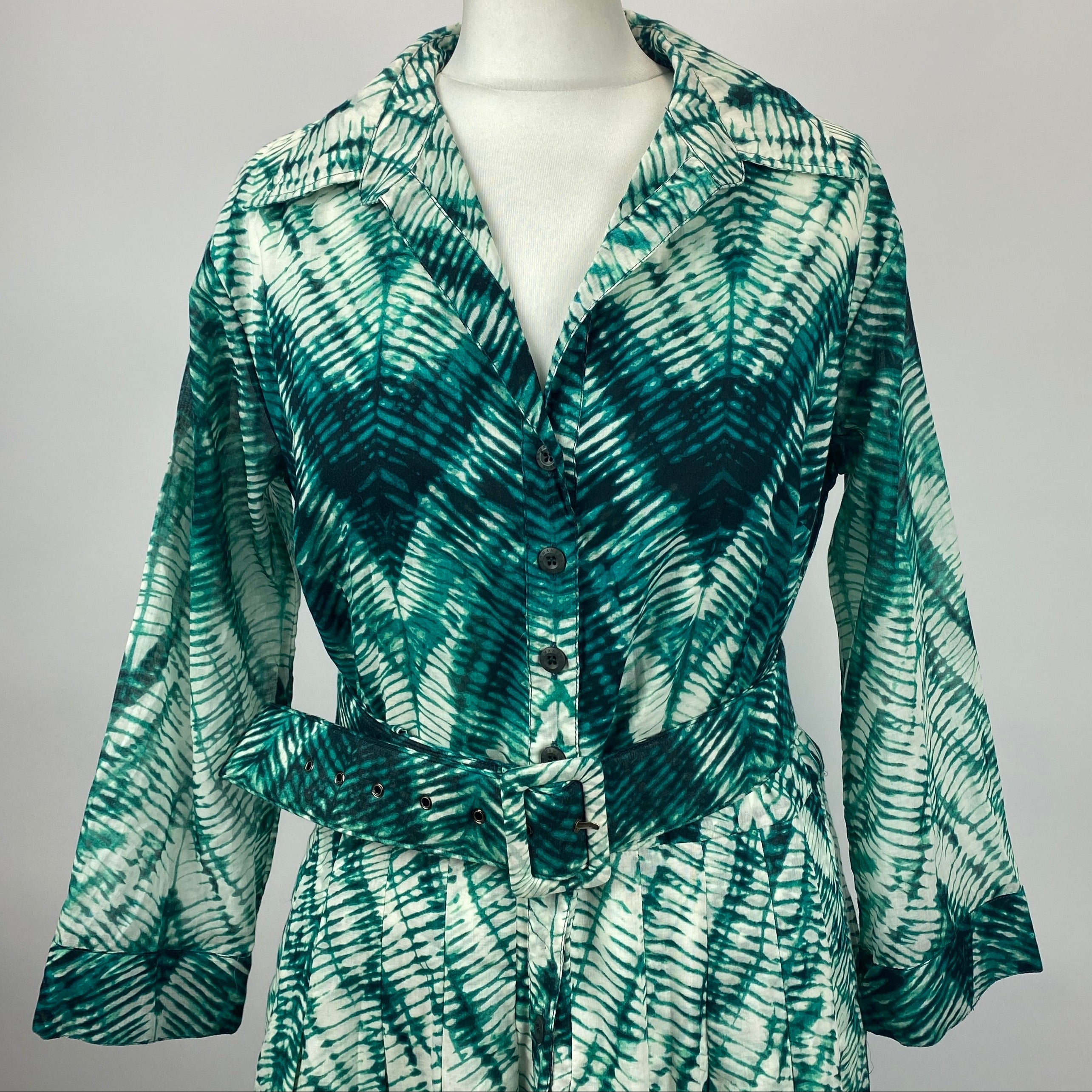 Samantha Sung New £781 Jade Chevron Audrey Shirt Dress L