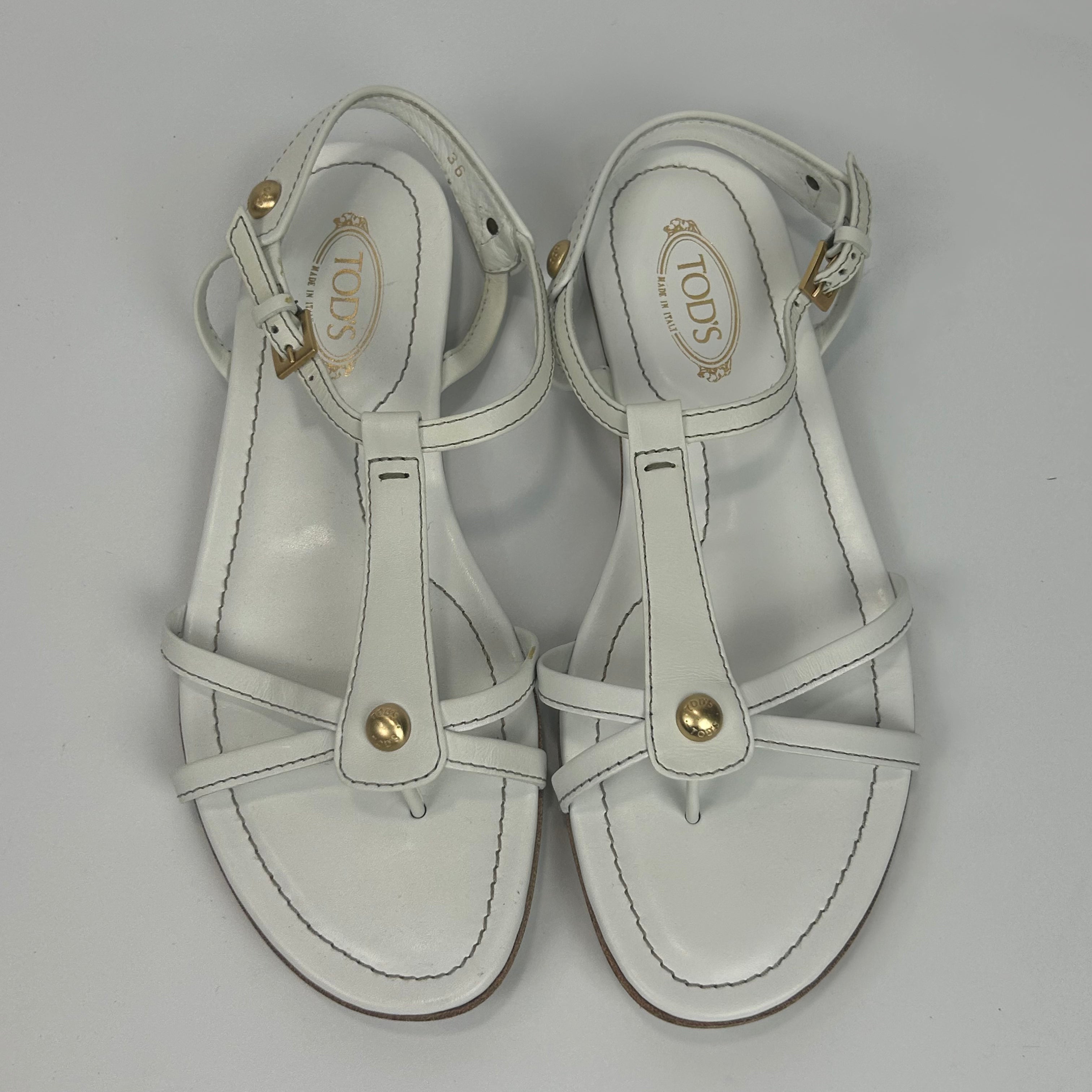Tod's New £398 White Leather Matisse Flat Sandals 36