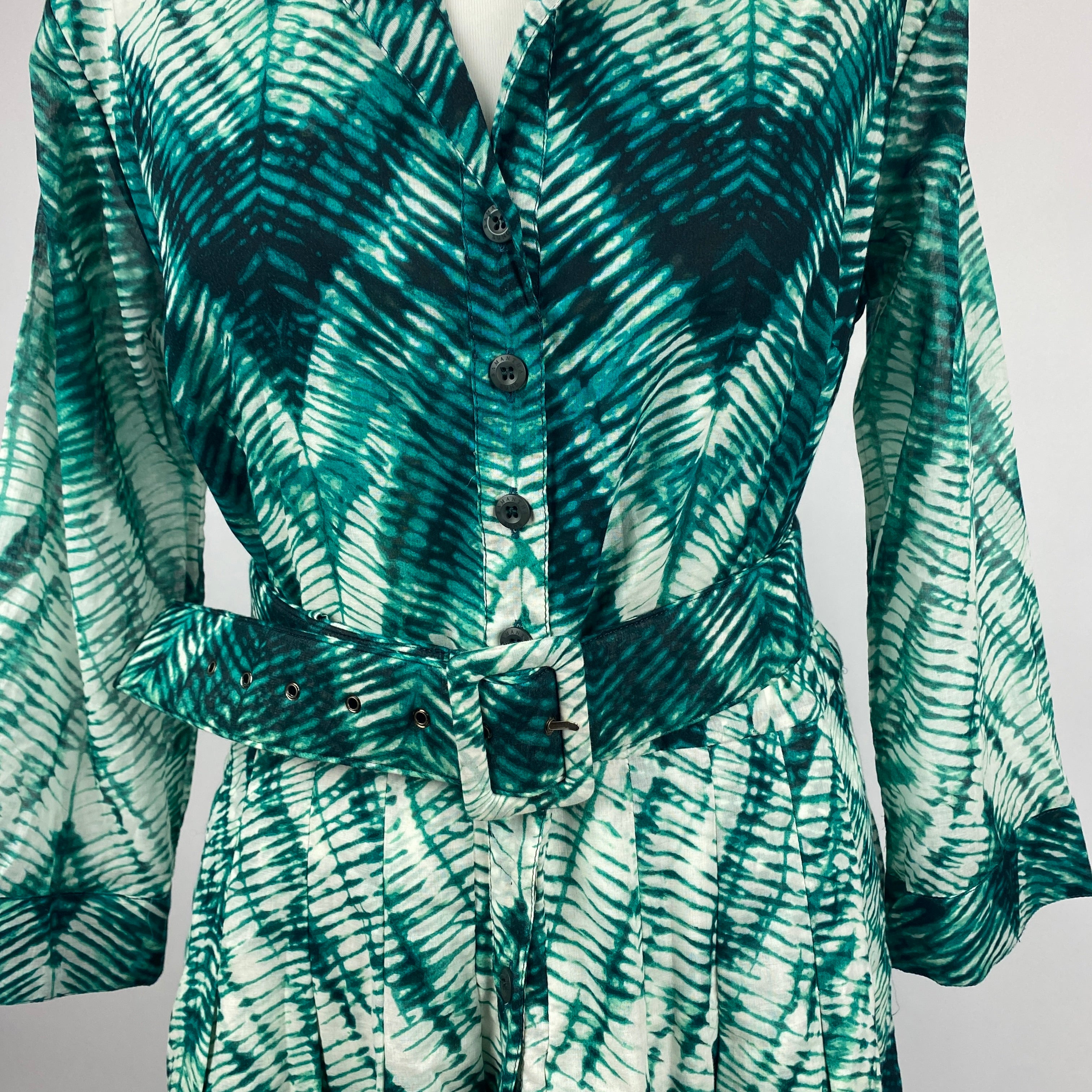 Samantha Sung New £781 Jade Chevron Audrey Shirt Dress L