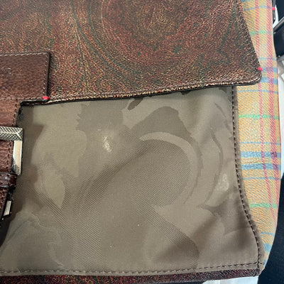 Etro Brown & Khaki Saffiano Leather & Nylon Messenger Bag