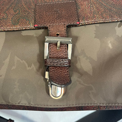 Etro Brown & Khaki Saffiano Leather & Nylon Messenger Bag