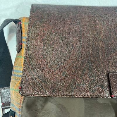 Etro Brown & Khaki Saffiano Leather & Nylon Messenger Bag