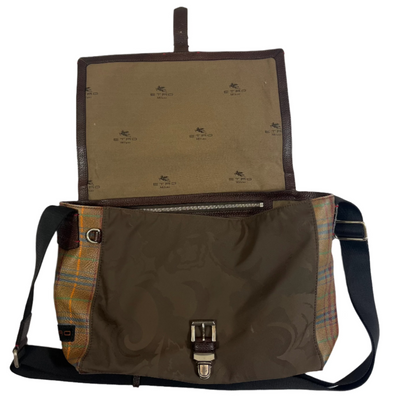 Etro Brown & Khaki Saffiano Leather & Nylon Messenger Bag