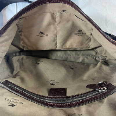 Etro Brown & Khaki Saffiano Leather & Nylon Messenger Bag