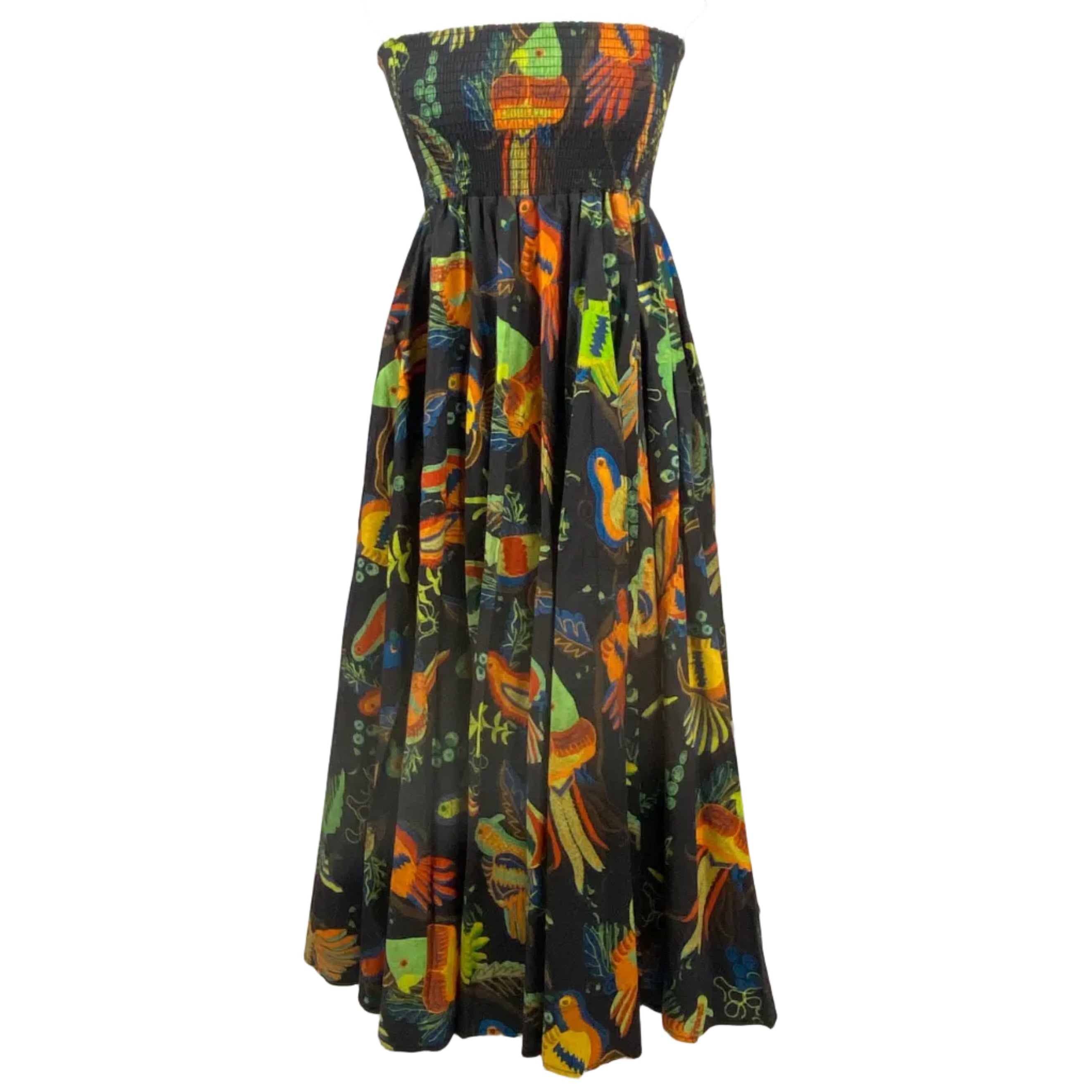 Stella Jean New £995 Bird Print Cotton Shirred Maxi Dress S