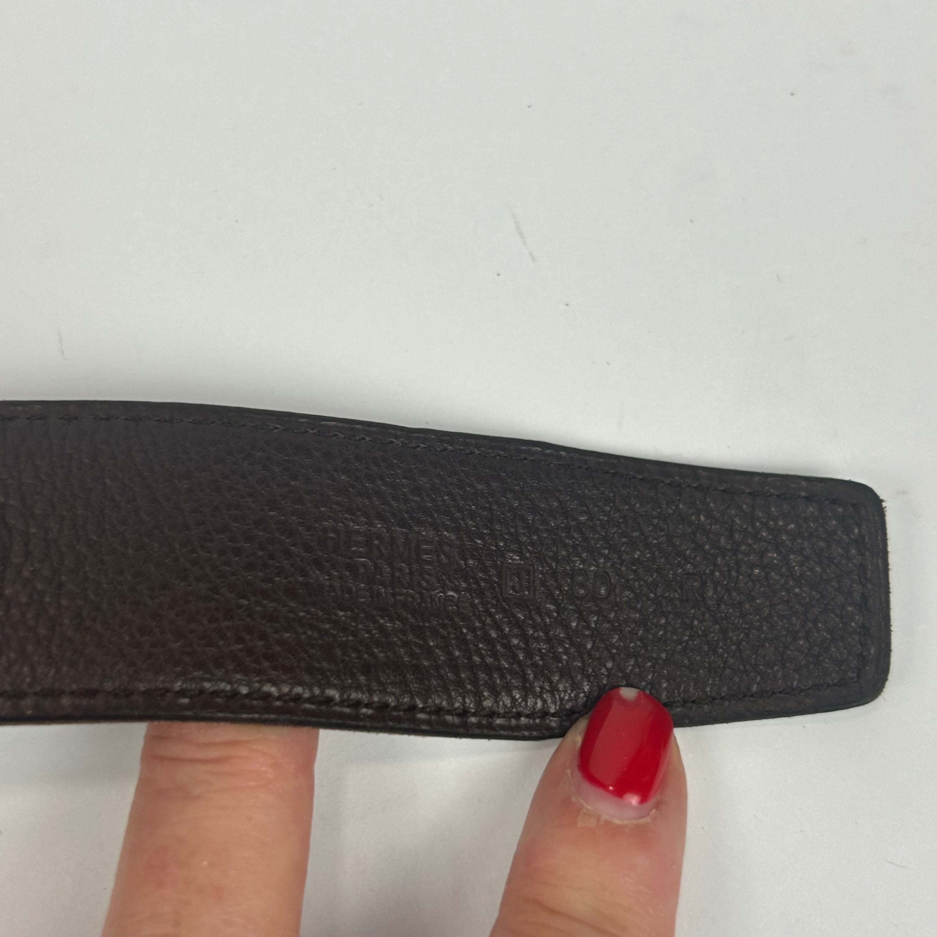 Hermes 32m Black & Silver Leather H Belt  80cm