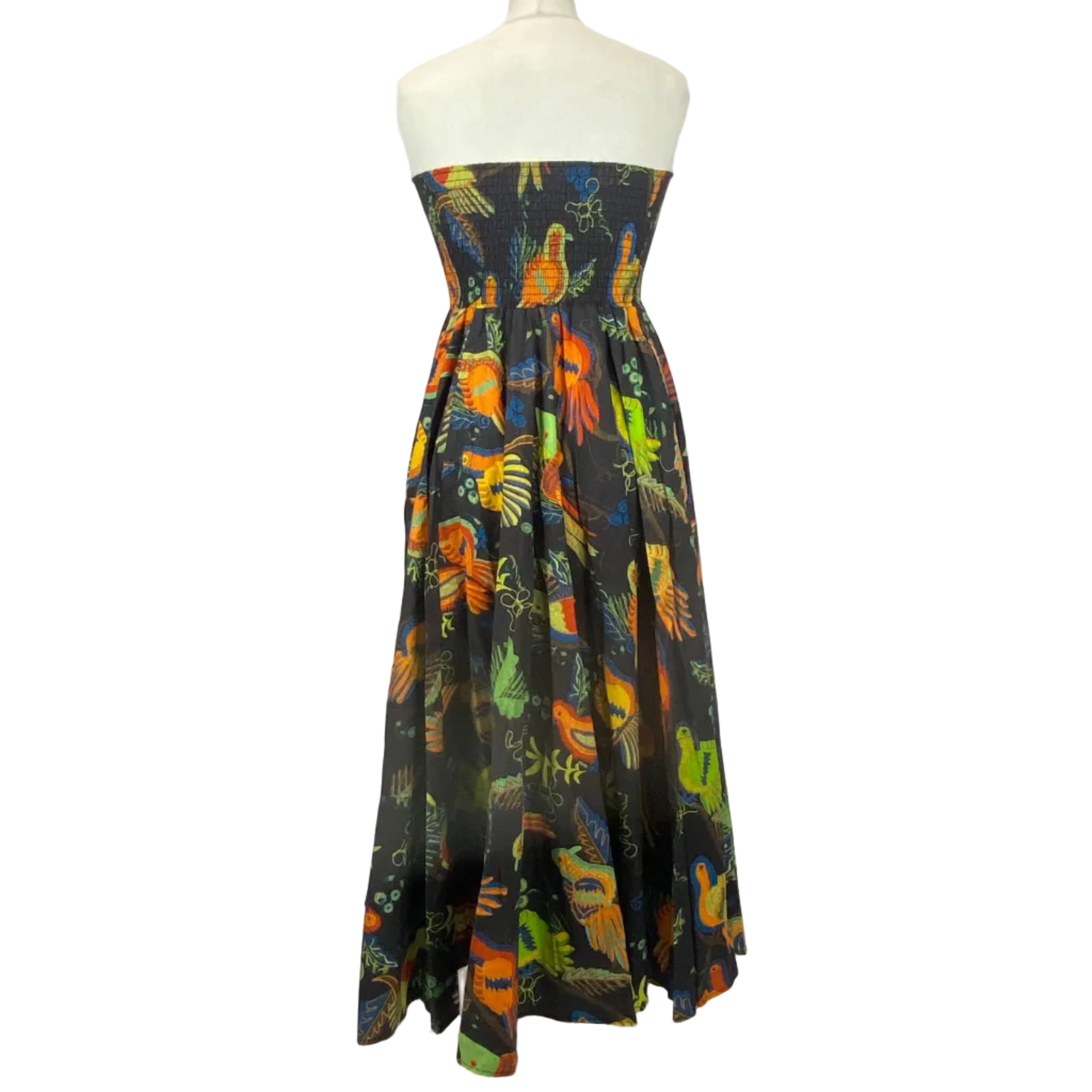 Stella Jean New £995 Bird Print Cotton Shirred Maxi Dress S