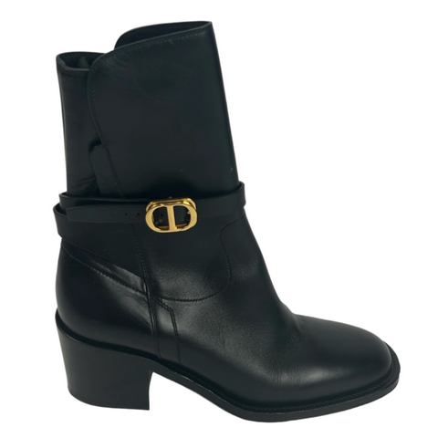 Dior Black Empreinte Logo Strap Ankle Boots 38