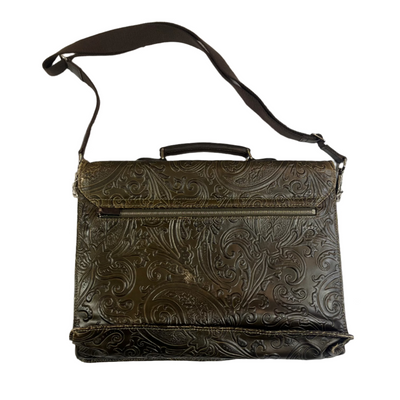 Etro Deep Olive Tooled Leather Satchel Briefcase