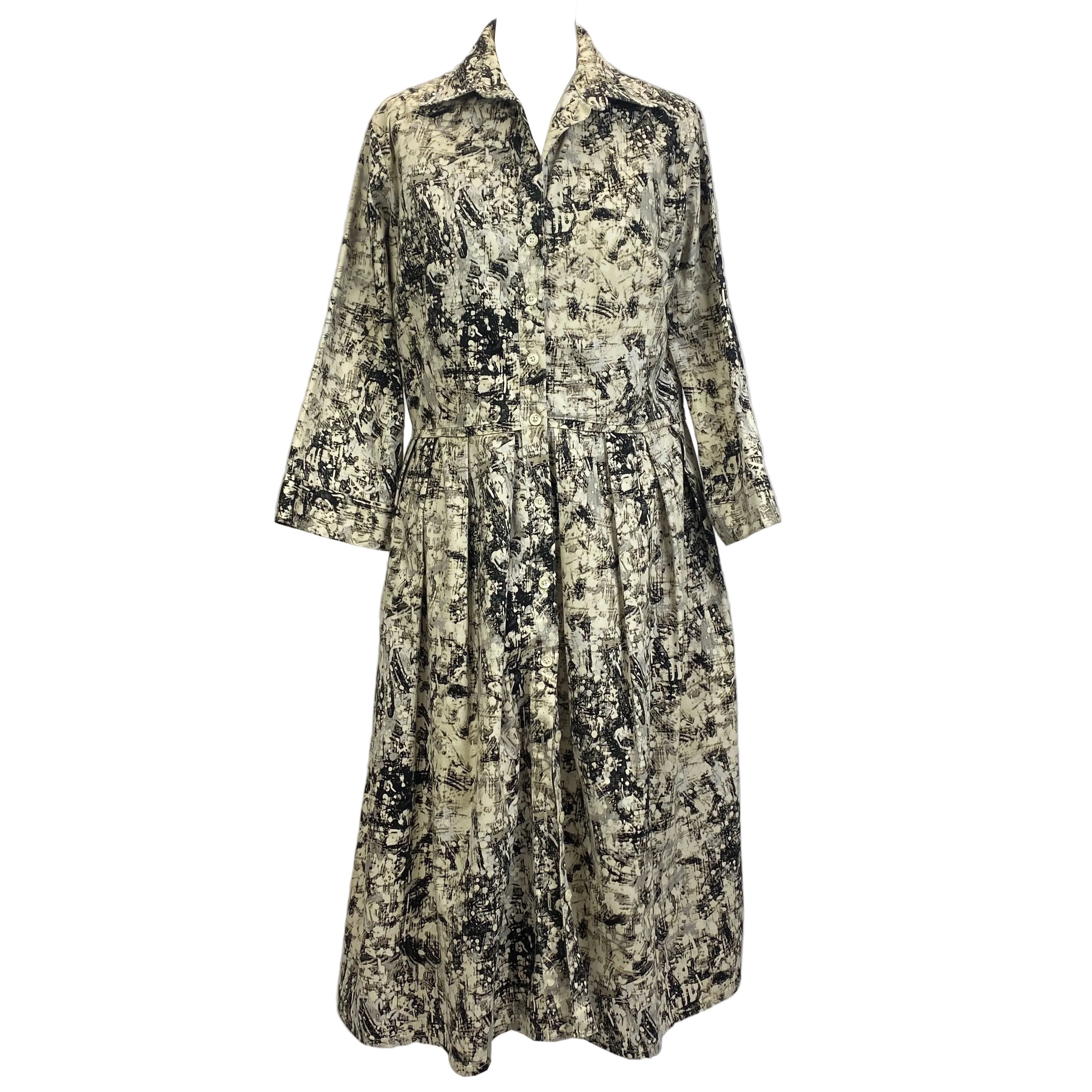 Samantha Sung Cream & Black Print Stretch Cotton Shirtdress M