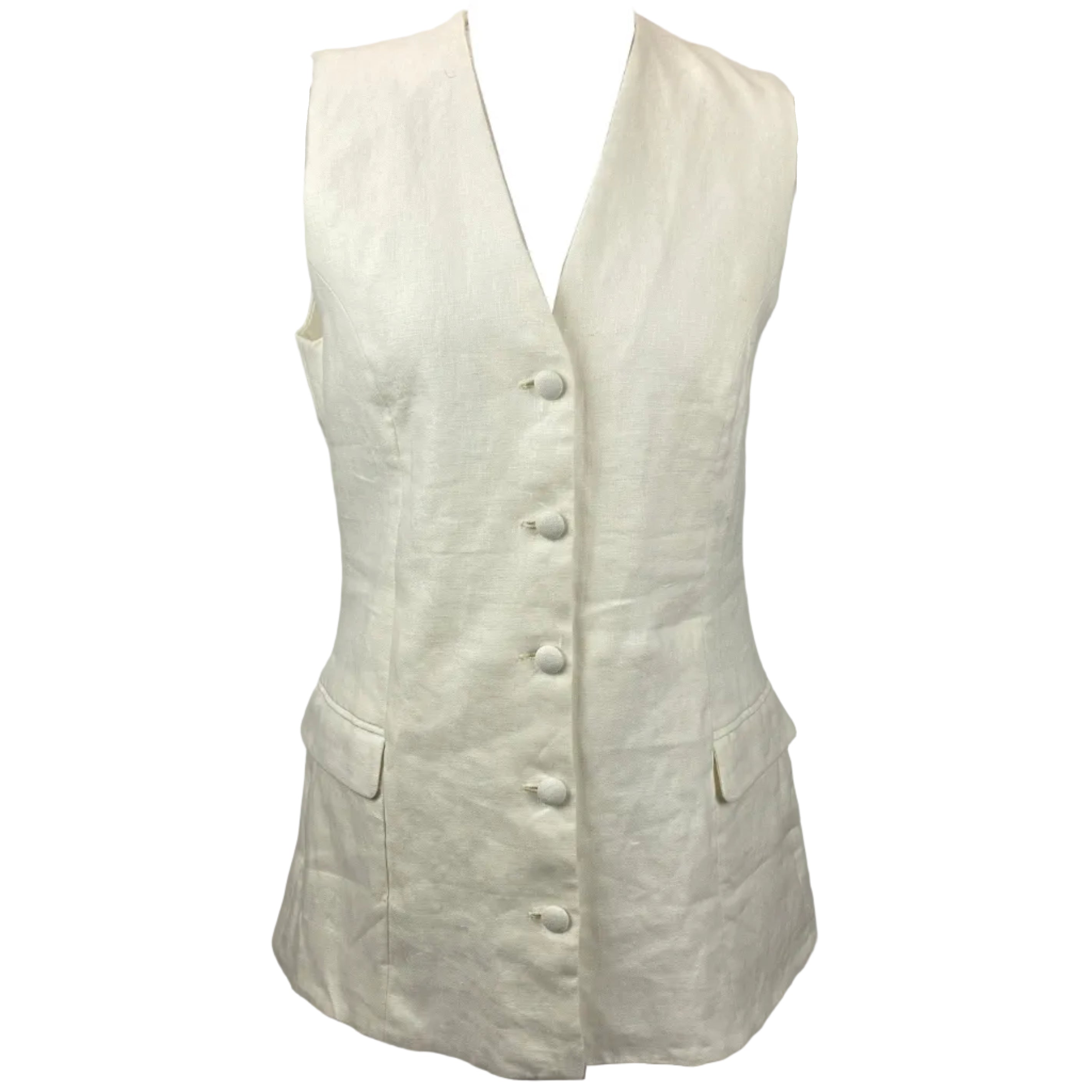 Faithfull New £333 Ivory Linen Longline Waistcoat M