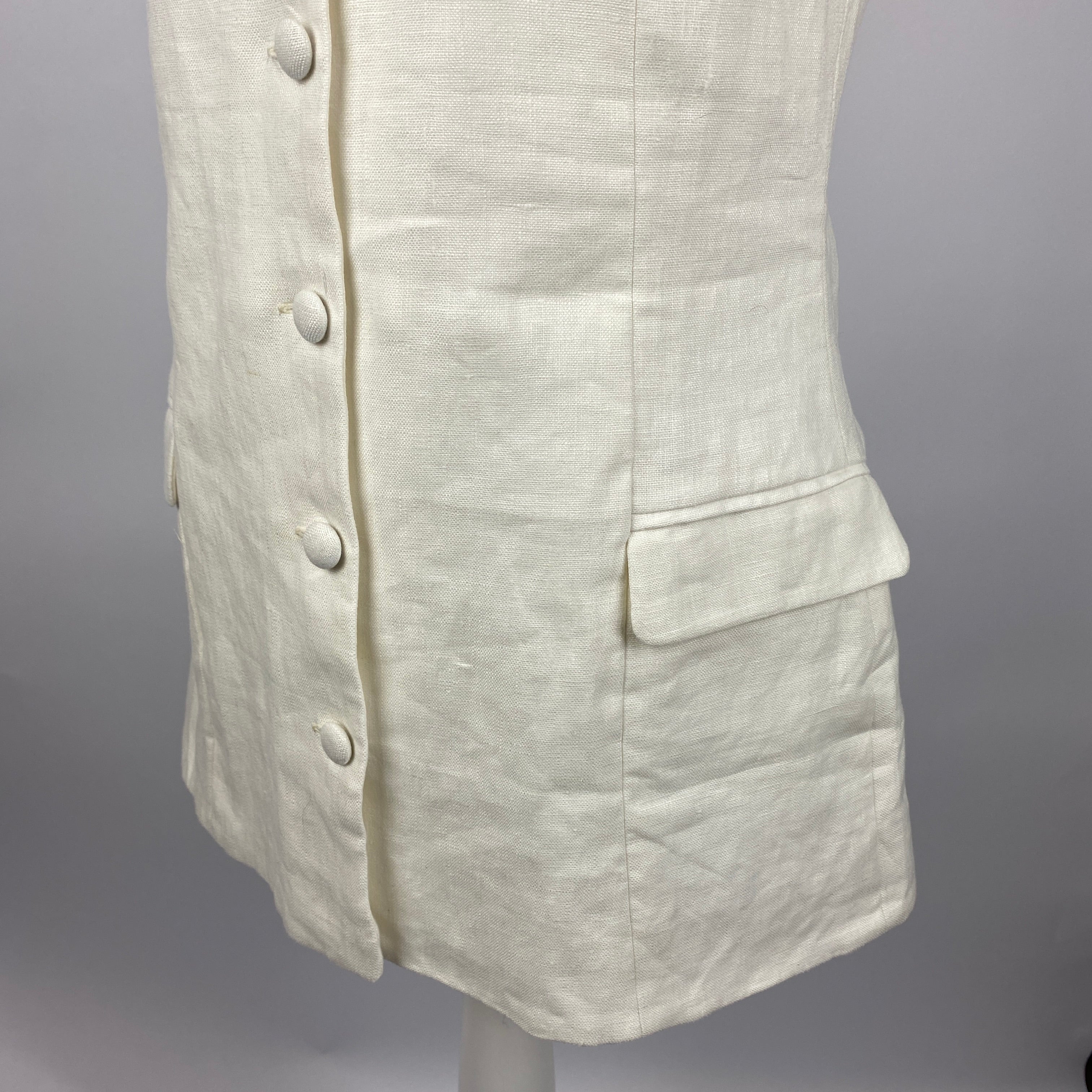 Faithfull New £333 Ivory Linen Longline Waistcoat M