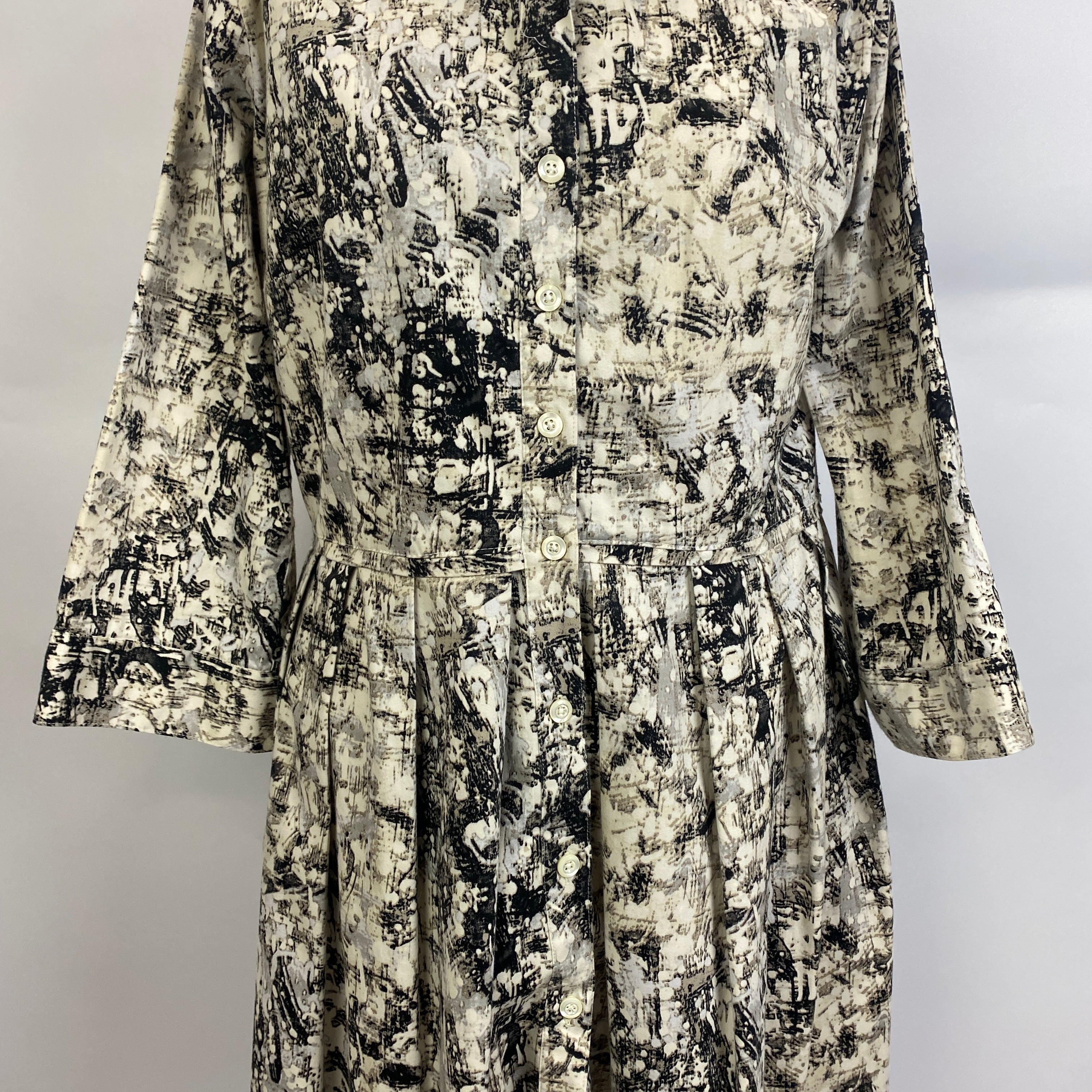 Samantha Sung Cream & Black Print Stretch Cotton Shirtdress M