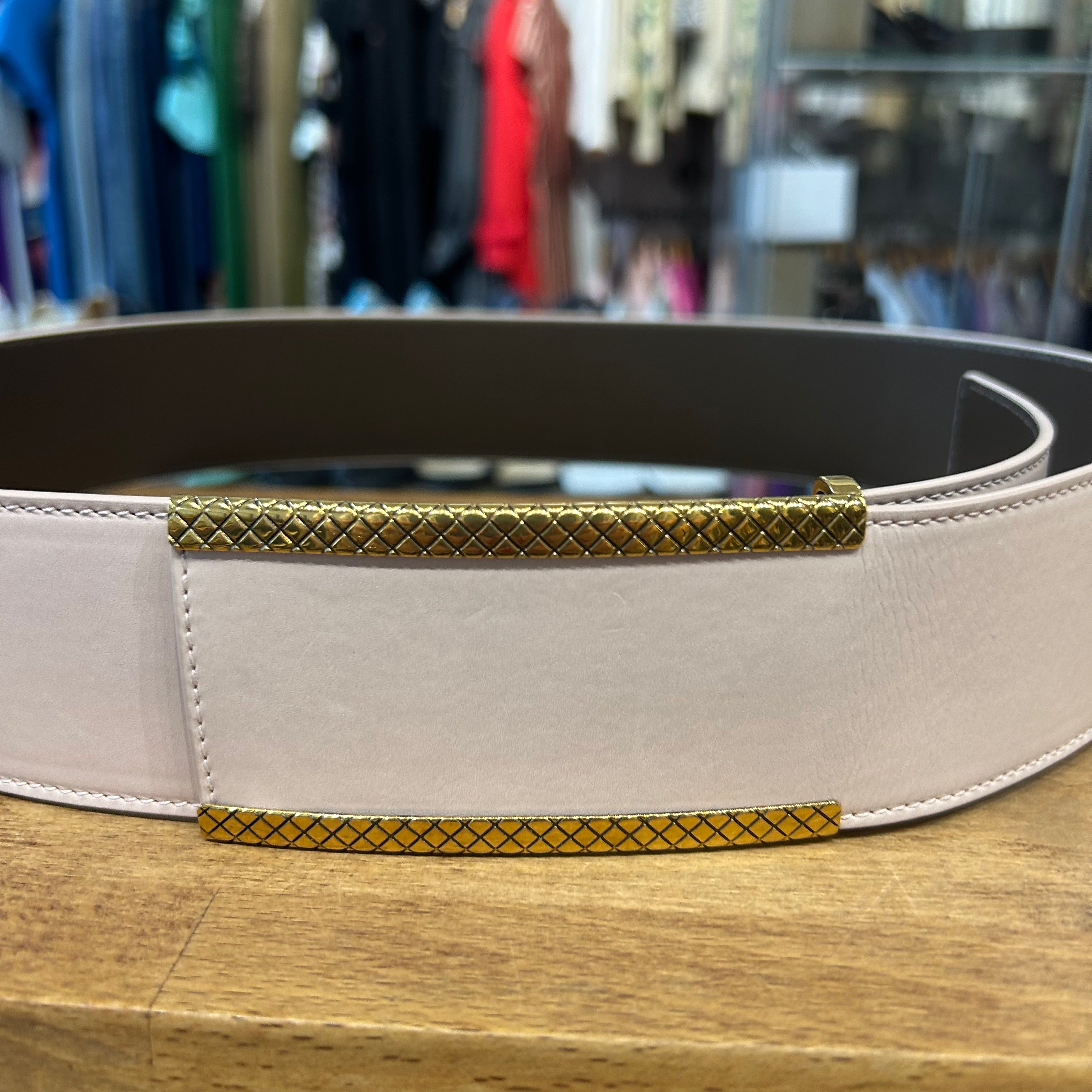 Bottega Veneta Powder Pink & Goldtone Wide Belt 90cm