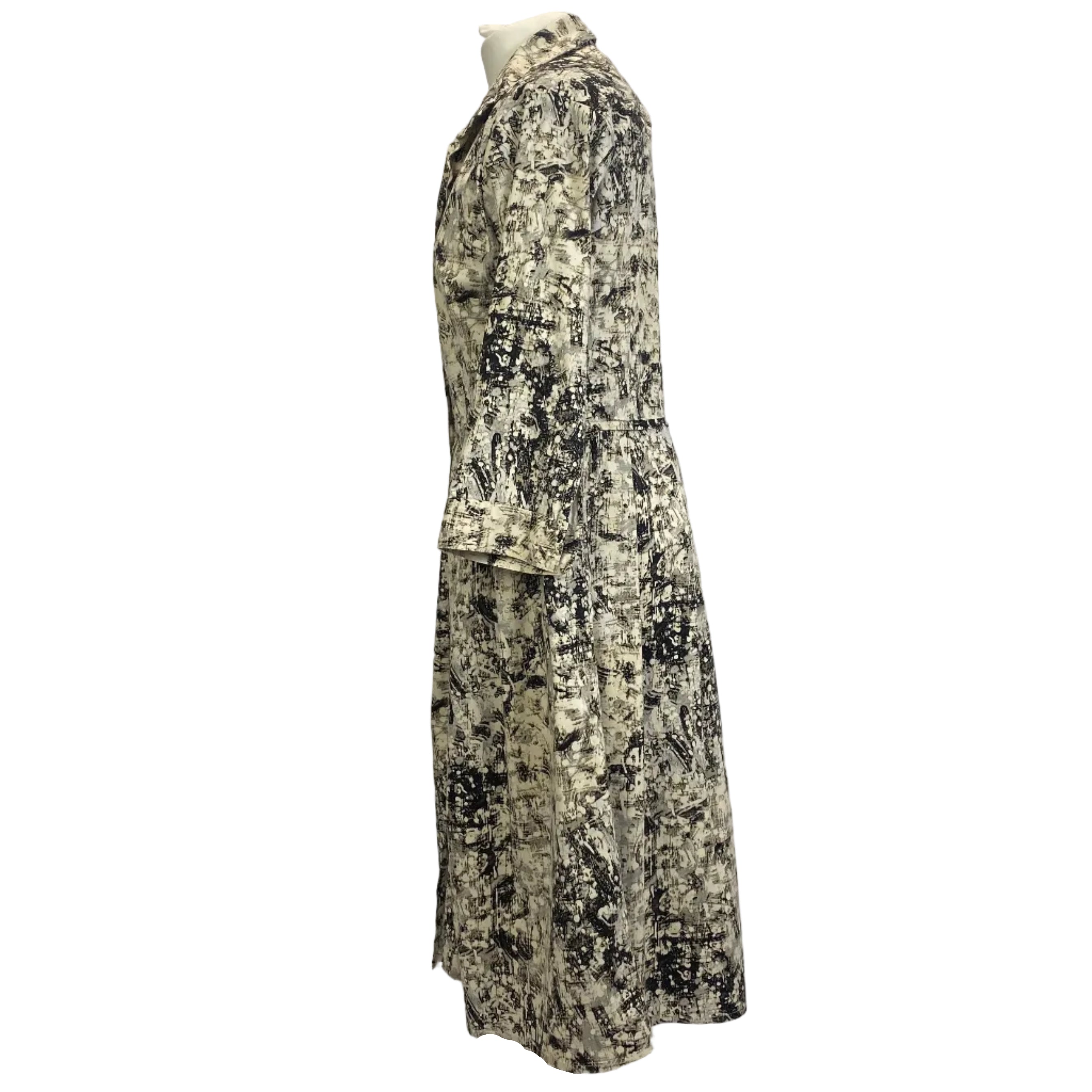 Samantha Sung Cream & Black Print Stretch Cotton Shirtdress M